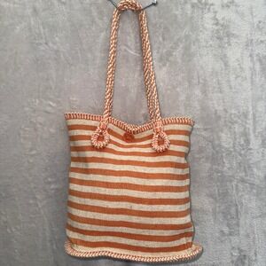 Catstudio Tote Bag Boho Striped Woven braided Handles Floral Lined Purse‎